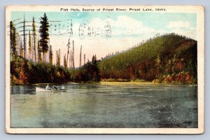 J96/ Priest Lake Idaho Postcard c1910 Fish Hole Boat Priest River  288
