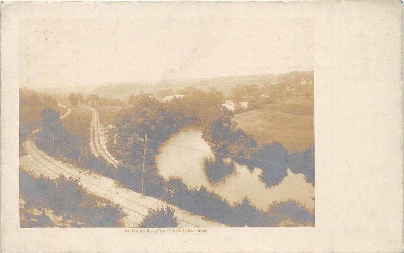 Palmer Massachusetts~Trolley Road~RR Tracks~Ware River~by Forest Lake~c1905 RPPC