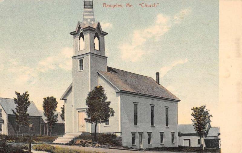 Rangeley Maine Church Scene Street View Antique Postcard K101316