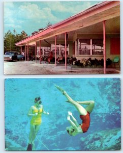 2 Postcards WEEKI WACHEE SPRING, FL ~ Underwater Mermaids MERMAID MOTEL c1960s