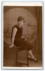 Pretty Woman Postcard RPPC Photo Japanese Motif Smoking Cigarette c1930's