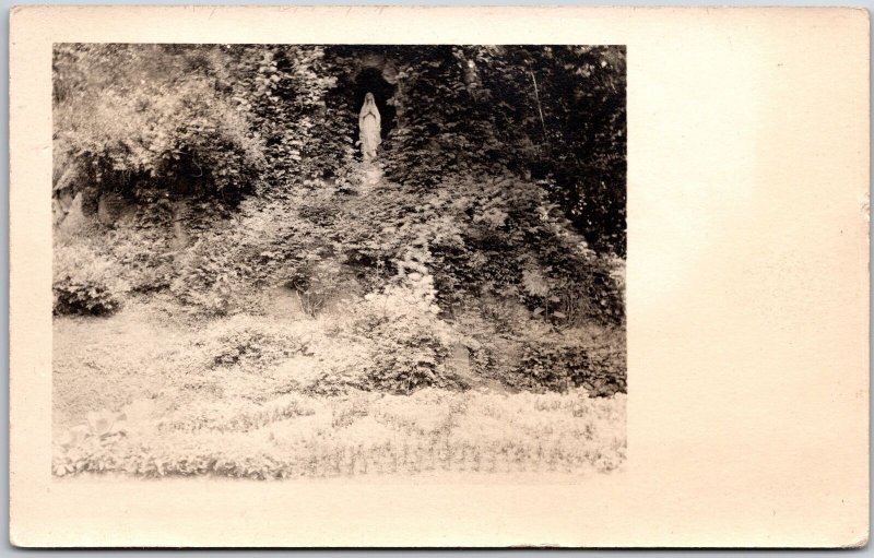 1914 Mother Mary Statue Into The Woods Real Photo RPPC Posted Postcard