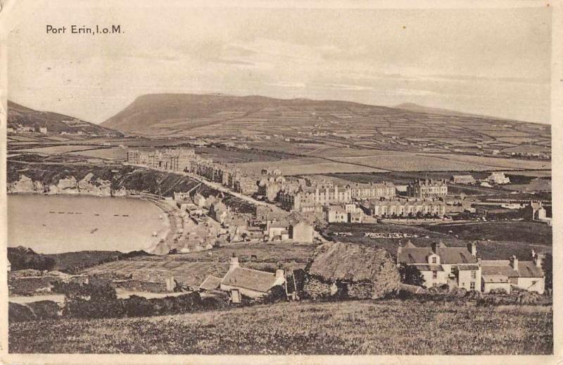 Port Erin Isle of Man panoramic view village & harbor antique pc Z46047