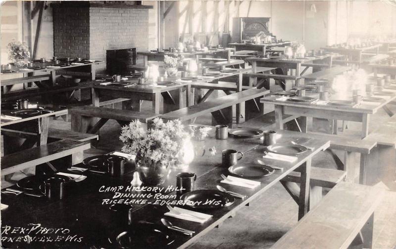 Wisconsin Wi RPPC Postcard 1937 EDGERTON Rice Lake CAMP HICKORY HILL Interior 