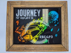 1980s Journey Escape Colored Glass Print Wood Frame Vtg Beetle Wall Rock E3