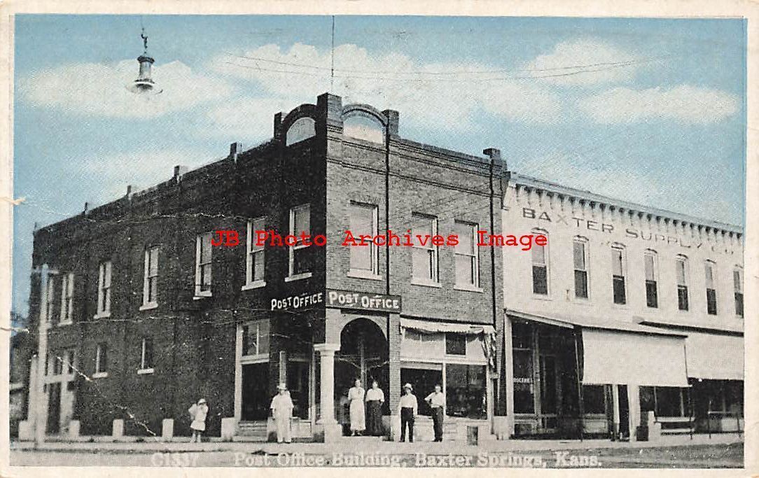 KS, Baxter Springs, Kansas, Post Office Building, Supply Company Store,  1923 PM | United States - Kansas - Other, Postcard / HipPostcard