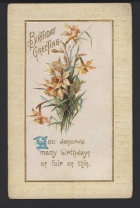 Birthday Greeting You deserve many birthdays with Flowers embossed 1912 ~ DB