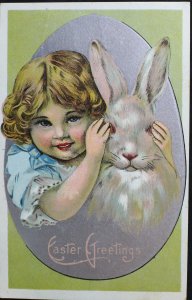 Easter Greetings Girl with Rabbit