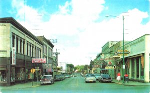 Ironwood MI Suffolk Street Storefronts Old Cars, Postcard,