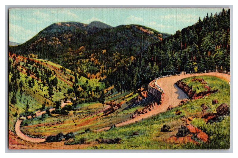 Postcard NM Double Horseshoe Curve Taos Eagle Nest Raton Highway 