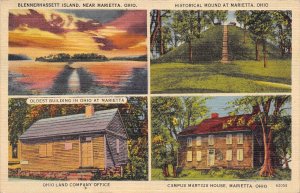 Marietta Ohio 1940s Postcard Multiview Island Mound Office House