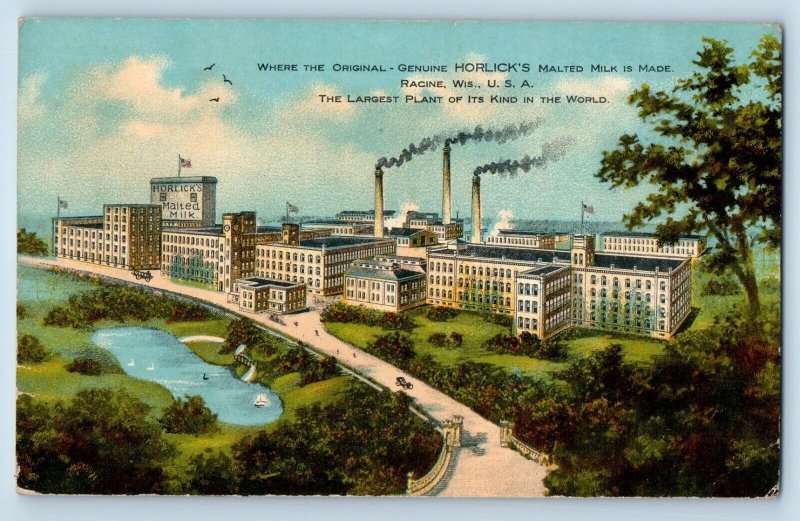 Racine Wisconsin WI Postcard Horlick's Malted Milk Factory Plant Exterior c1910