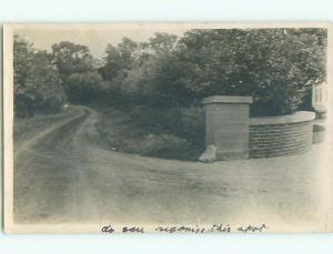 1912 rppc DIRT ROAD AND CURVED BRICK WALL Elm Grove Wisconsin WI o1333