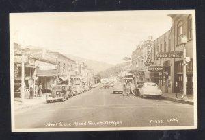 RPPC HOOD RIVER OREGON DOWNTOWN STREET SCENE OLD CARS REAL PHOTO POSTCARD