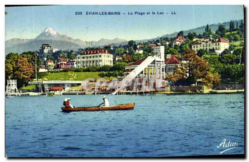 Old Postcard Evian Les Bains Beach and Lake