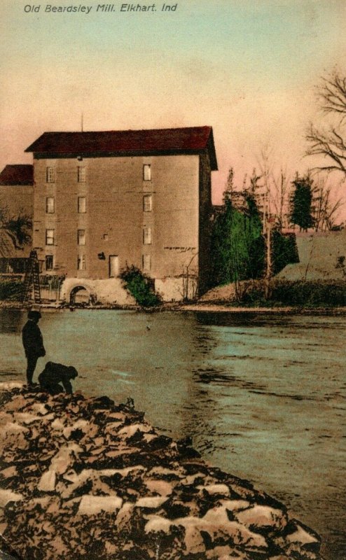 c. 1910 Old Beardsley Mill Hand Colored Elkhart, IN Postcard P14