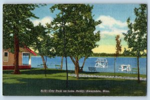 1948 City Park On Lake Henry Benches Shelter Trees Alexandria Minnesota Postcard