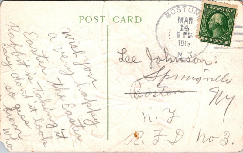 Easter Greetings, Dressed Rabbits, Mushroom, Chicks c1913 Vintage Postcard Y48