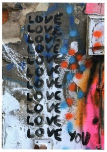 I Love You German Graffiti Berlin Wall Romantic Vandalism Postcard