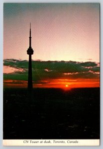 CN Tower At Dusk, Toronto Ontario, 1976 Chrome Postcard