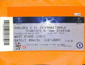 C2388 - Old FOOTBALL MATCH TICKET - 2010 CHELSEA VS INTER-