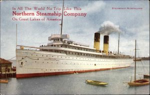 Steamship Northland Great Lakes Nice Overprint Great Northern Railway Adv PC