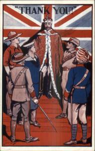 WWI Propaganda Poster Art UK Colony Military Thanking King c1915 Postcard