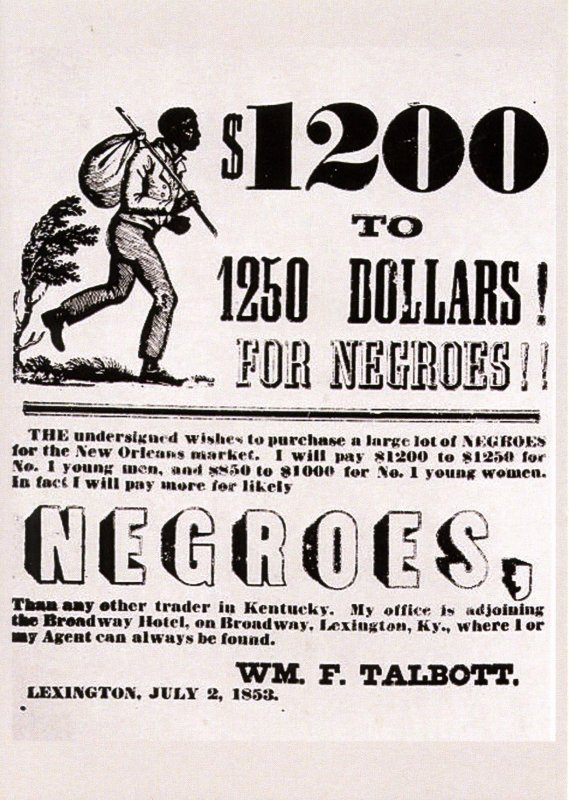 Advertising - Slavery. $1200 to $1250 for Negroes  (5.75 X 4 Photo Reprint)