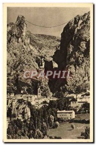 Postcard Old Moustiers Sainte Marie La Falaise Overlooking The City And The c...