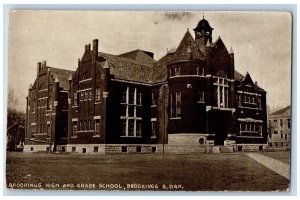 Brookins South Dakota Postcard High Grade School Exterior Building c1910 Vintage