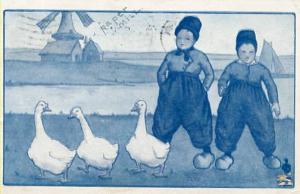 Dutch Children, Geese, Wind Mill