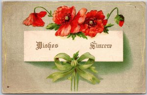 Wishes Sincere Poppy Flowers Landscape Green Ribbon Greetings Posted Postcard