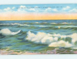 Linen WAVES ALONG SHORELINE Michigan City Indiana IN AD6573