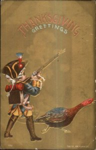 Thanksgiving Little Boy Revolutionary War Gun Turkey P. Sander Postcard