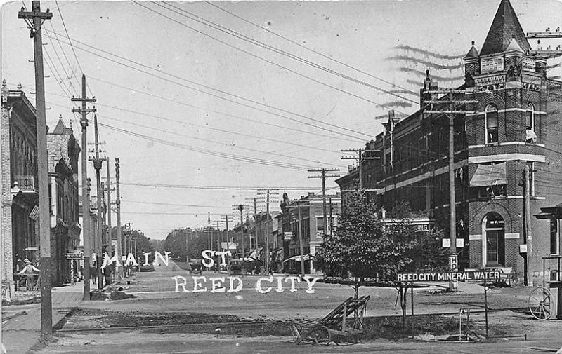 Reed City MI Main Street Storefronts Mineral Water RPPC Postcard