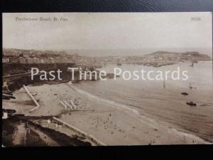 Vintage PC - St. Ives, Portminster Beach - showing rows of beach changing huts