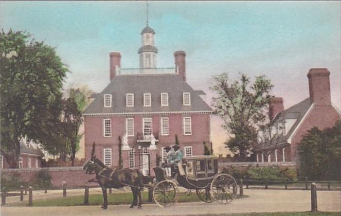 Virginia Williamsburg The Governor's Palace With Horse and Carriage Hand...