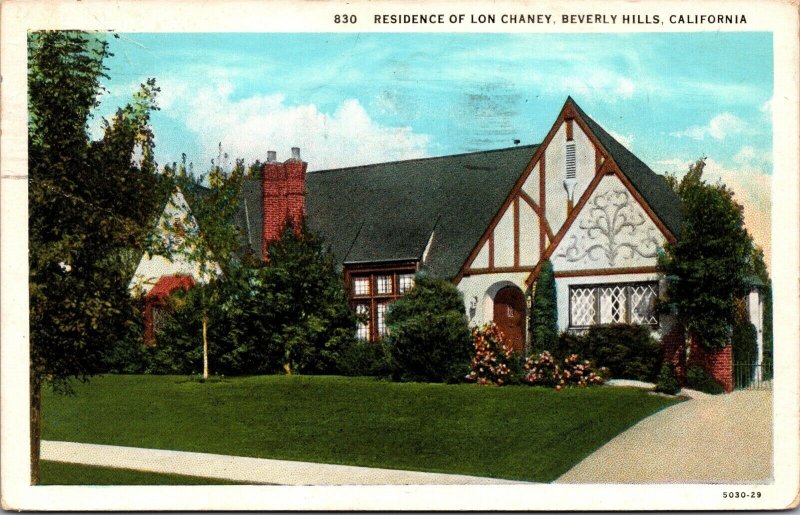 Postcard Residence of Lon Chaney in Beverly Hills, California~137462 