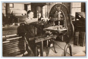 c1940 Print Shop Old Sturbridge Village Bed Hand Press Massachusetts MA Postcard