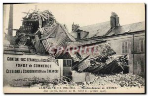 Postcard Old Bombing of Reims Street Clovis House M Villet Notary