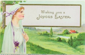 Circa 1910 Easter Lovely Lady Field Embossed Vintage Postcard P54