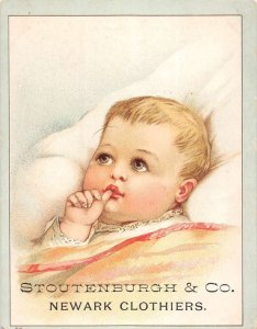 Newark New Jersey Stoutenburgh Baby In Bed Brundage Antique Trade Card K83920