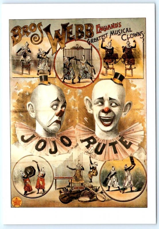 BROTHERS WEBB England's Musical Clowns JOJO & RUTE  4x6 Repro Circus Postcard