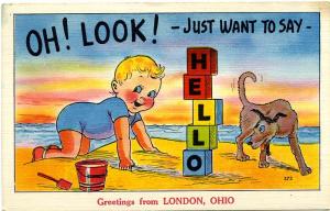 Greetings from London, Ohio - pm 1954 - Linen - Baby Blocks