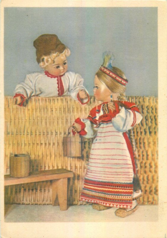 Postcard Ethnic costumes traditional traditions fantasy dolls toys handmade