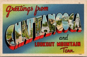 LARGE LETTER Postcard TN Greetings from Chattanooga & Lookout Mountain 1940s S26