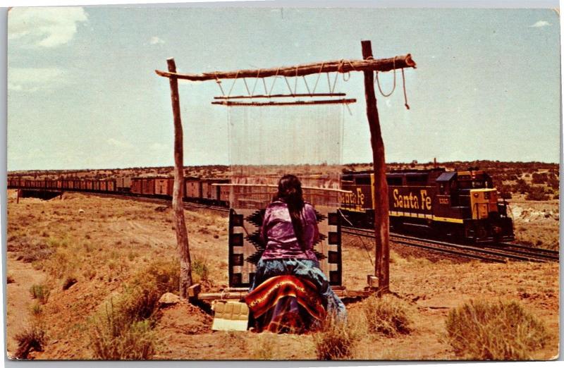 Indian Weaver Near Santa Fe Railway, Gallup NM Vintage Postcard Y03