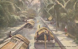 Negombo Canal India Antique Ceylon Boat Postcard