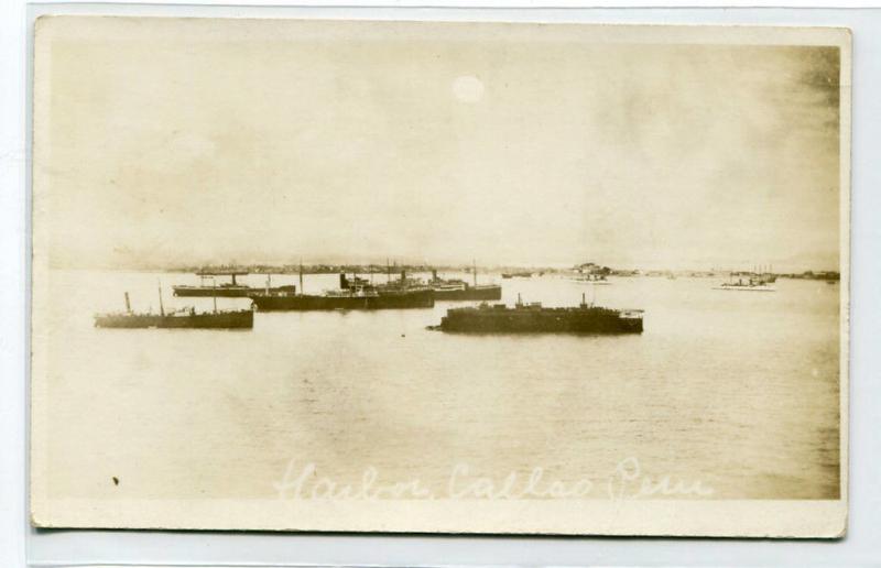 Ship Harbor Callao Peru RPPC Real Photo 1910c postcard