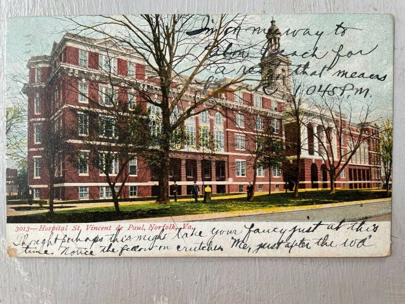 Vintage Postcard 1911 St. Vincent de Paul Hospital.Norfolk Virginia